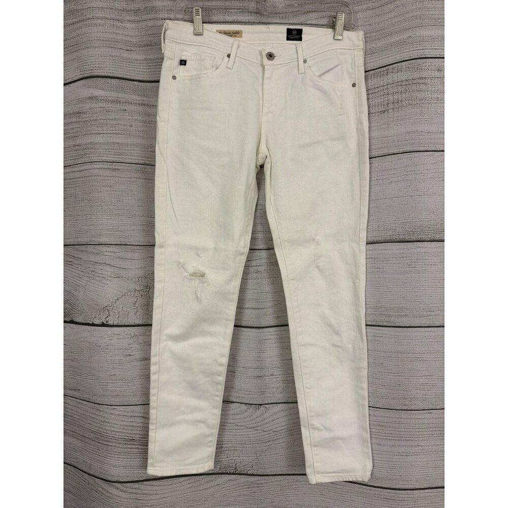 Adriano Goldschmied The Stevie Ankle Slim Straight Distressed White Jeans Size 2
